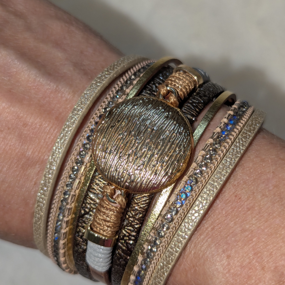 Elegant Gold and Silver Multi-Layered Bracelet